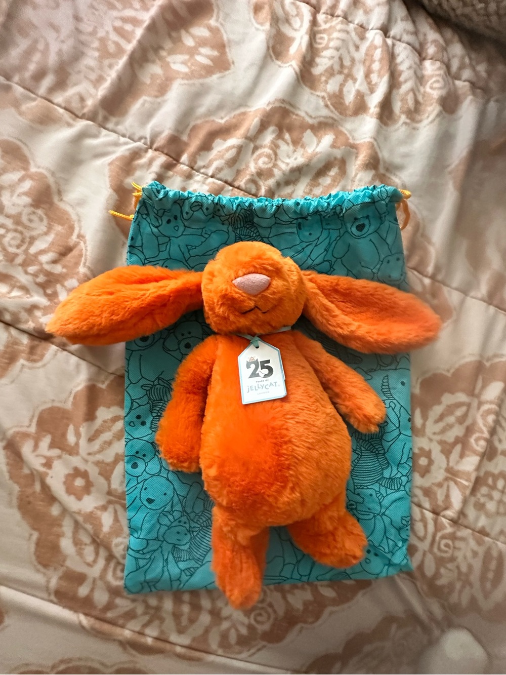 Jellycat Bright Orange Plush Bunny with Long Ears